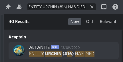 found 40 instance of "the urchin died" in the discord